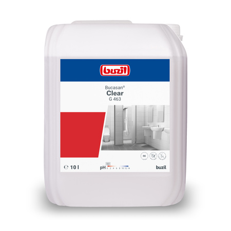 Płyn do mycia w sanitariatach i wilgotnych pomieszczeniach, przeźroczysty 10L Buzil Bucasan® Clear G463