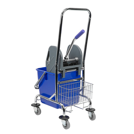 Wózek do sprzątania 23 l z prasa + uchwyt + koszyczek, niebieskie wiadro CleanPRO 354313