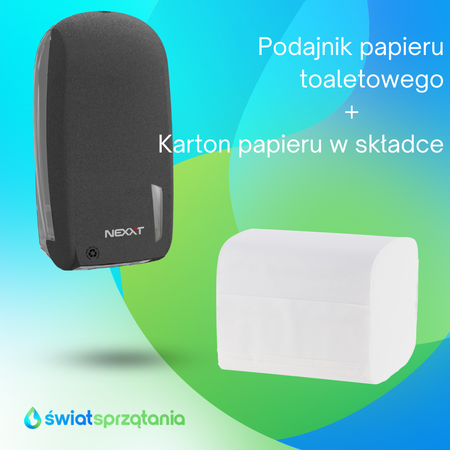 Zestaw: podajnik do papieru w składce + karton papieru toaletowego w listkach