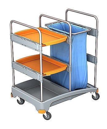 Wózek serwisowy do sprzątania z tworzywa sztucznego 2x półka, worek na odpady 120l  Splast TSZ-0013
