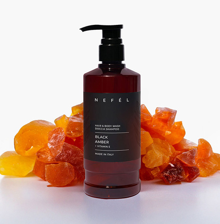 Żel pod prysznic do ciała i włosów NEFEL BLACK AMBER 480ml Interchem Italia