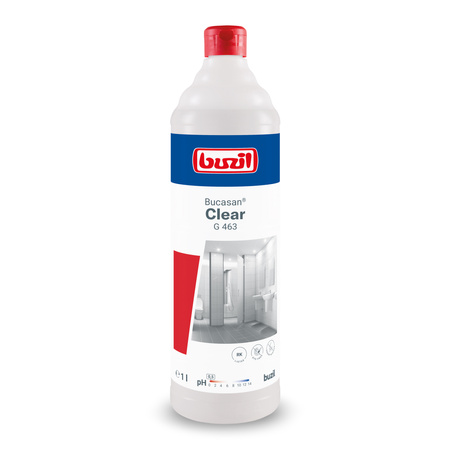 Płyn do mycia w sanitariatach i wilgotnych pomieszczeniach, przeźroczysty 1L Buzil Bucasan® Clear G463
